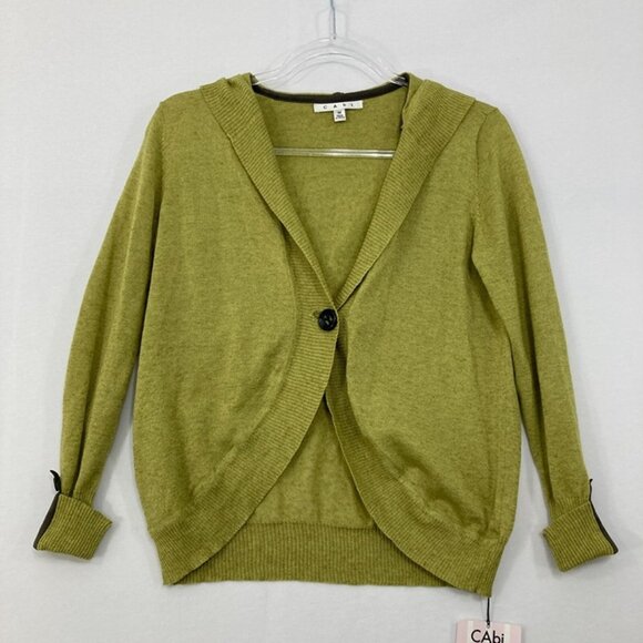 CAbi Jackets & Blazers - New CAbi Medium Green Leaf Linen Blend Hooded Stretch Knit Cardigan Jacket